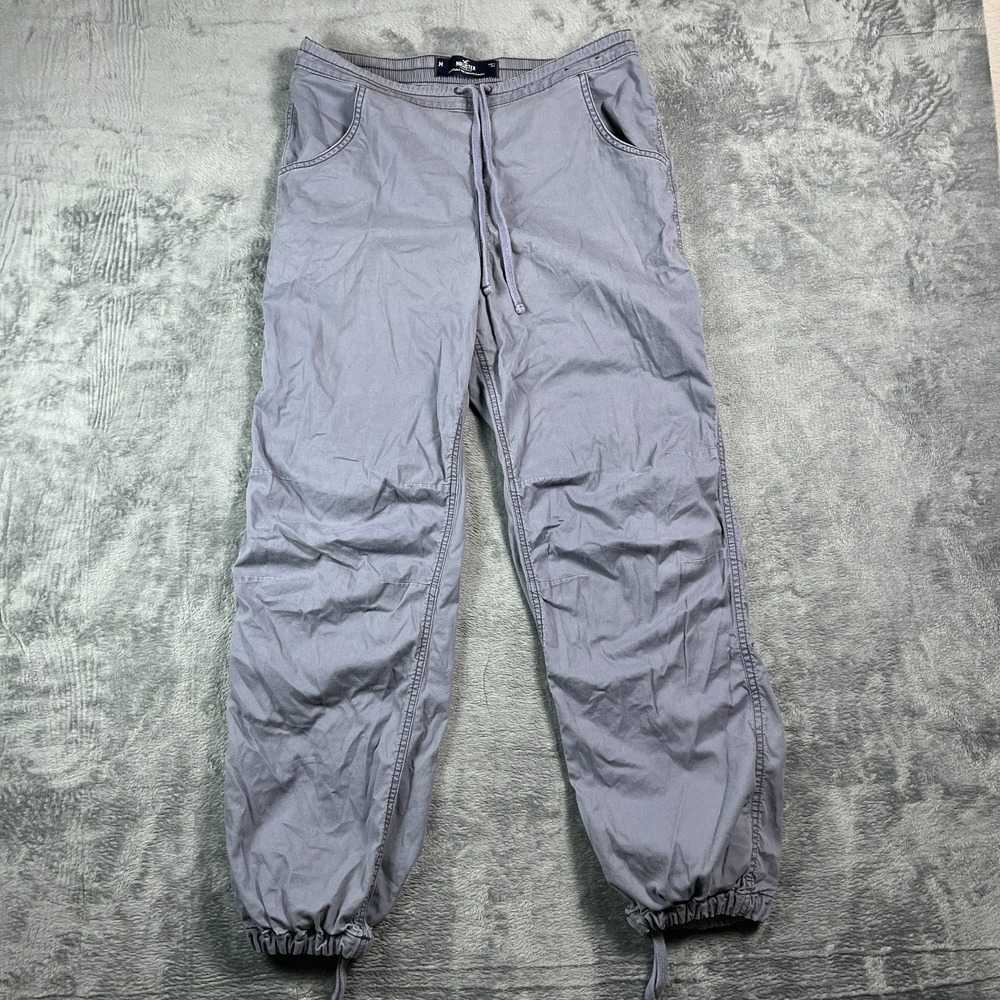 Hollister Adjustable Rise Parachute Baggy Pants Womens Medium Blue Tapered Leg